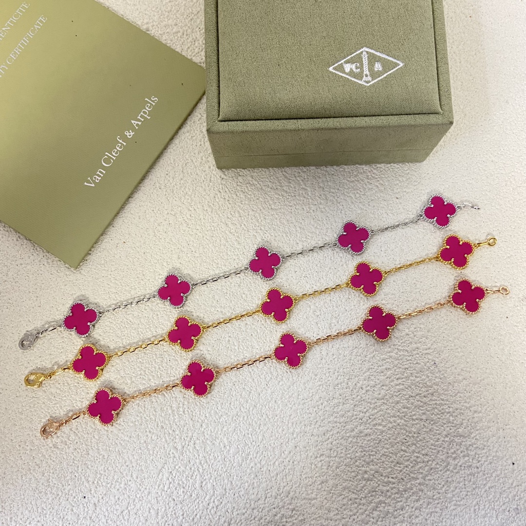 replica Van Cleef & Arpels 5 Rose Red Motifs Vintage Alhambra Bracelet - H Lin Jewelry
