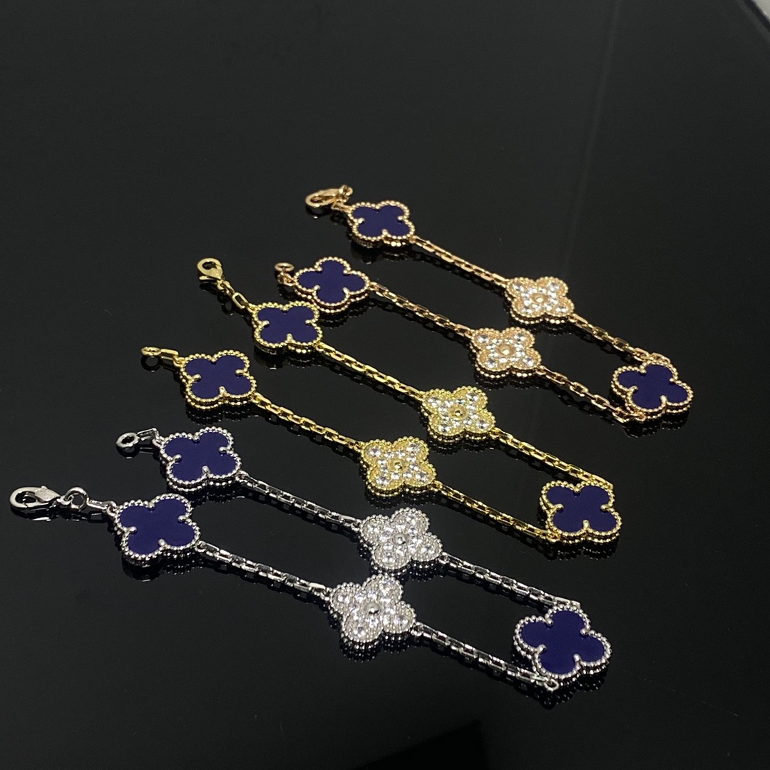 replica Van Cleef & Arpels Lapis Lazuli Vintage Alhambra Bracelet, 5 Motifs - H Lin Jewelry