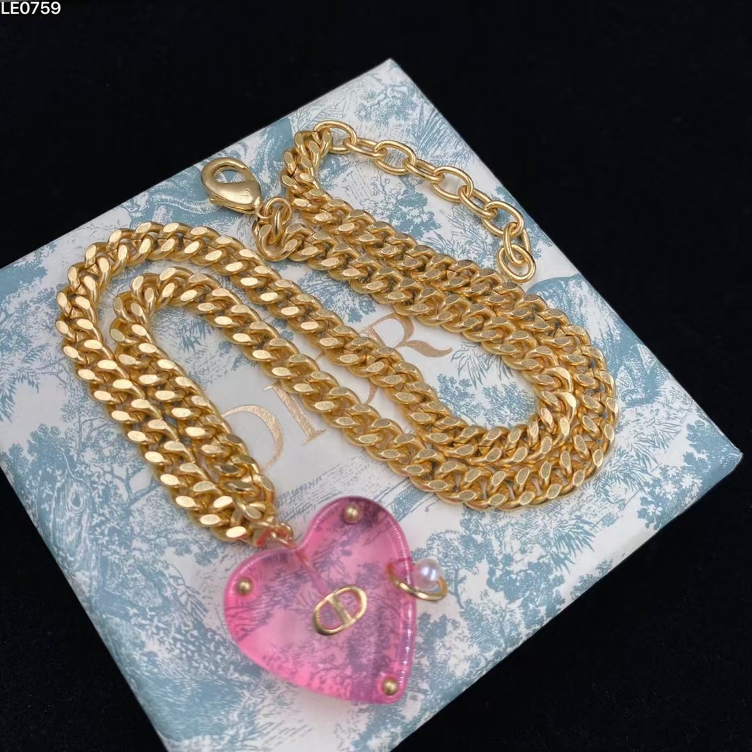 replica Dior Chunky Cuban Chain Big Pink Heart Pendant Necklace - H Lin Jewelry