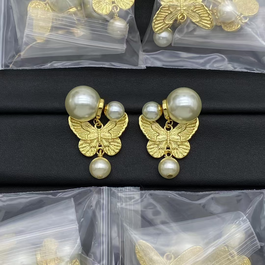 replica Dior Butterfly with Pearl Earrings - H Lin Jewelry