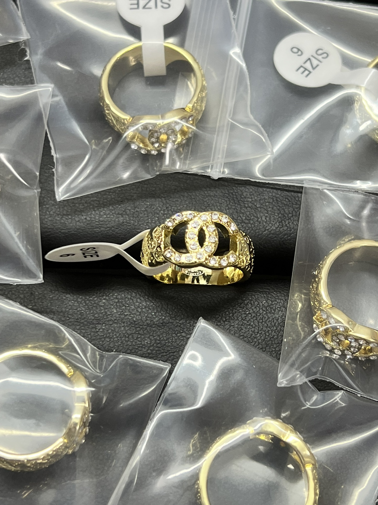 replica Chanel Monogram Debossed Wide Gold Ring - H Lin Jewelry