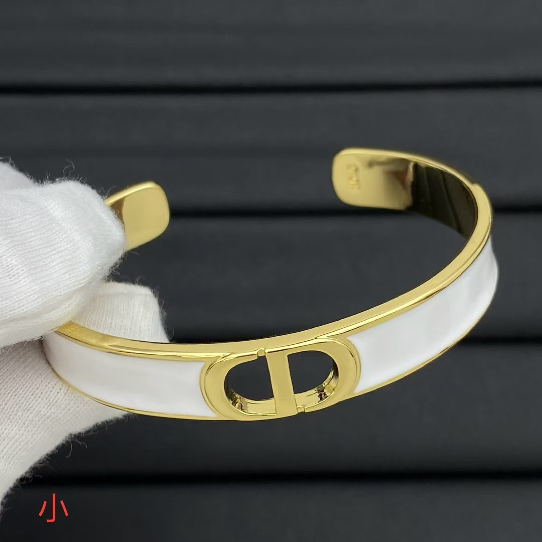 replica Dior White Enamel Open Cuff Bangle Bracelet - Narrow - H Lin Jewelry