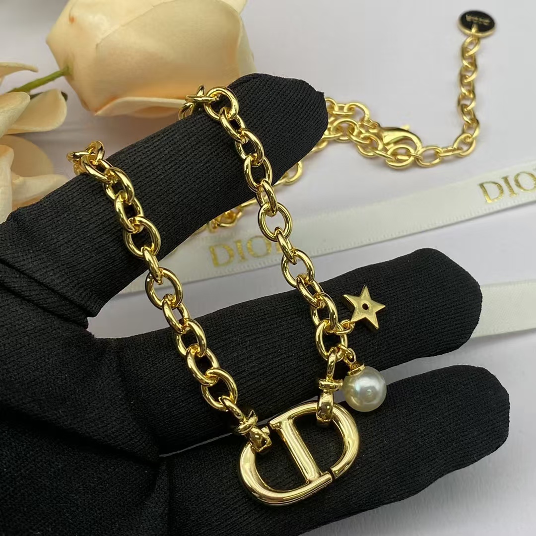 replica Dior CD Pendant with Star Pearl Charm Necklace - H Lin Jewelry