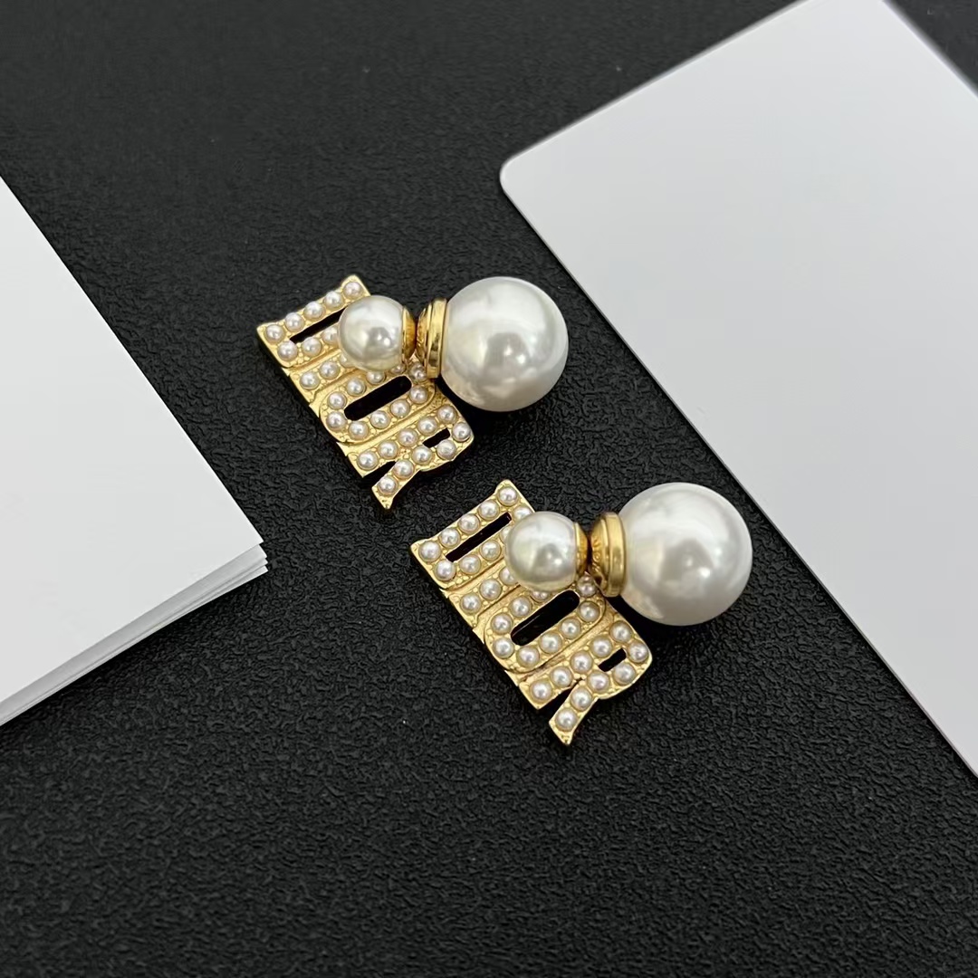 replica Pearl Paved Dior Letters Earrings - H Lin Jewelry