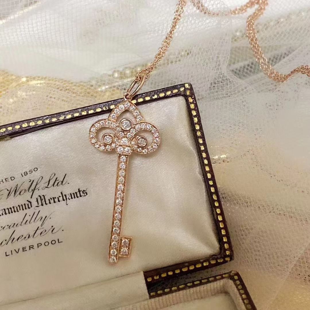 replica Tiffany Full Diamond Crown Key Pendant Necklace - H Lin Jewelry