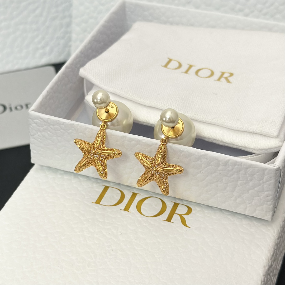 replica Dior Star Dangle Pearl Earrings - H Lin Jewelry