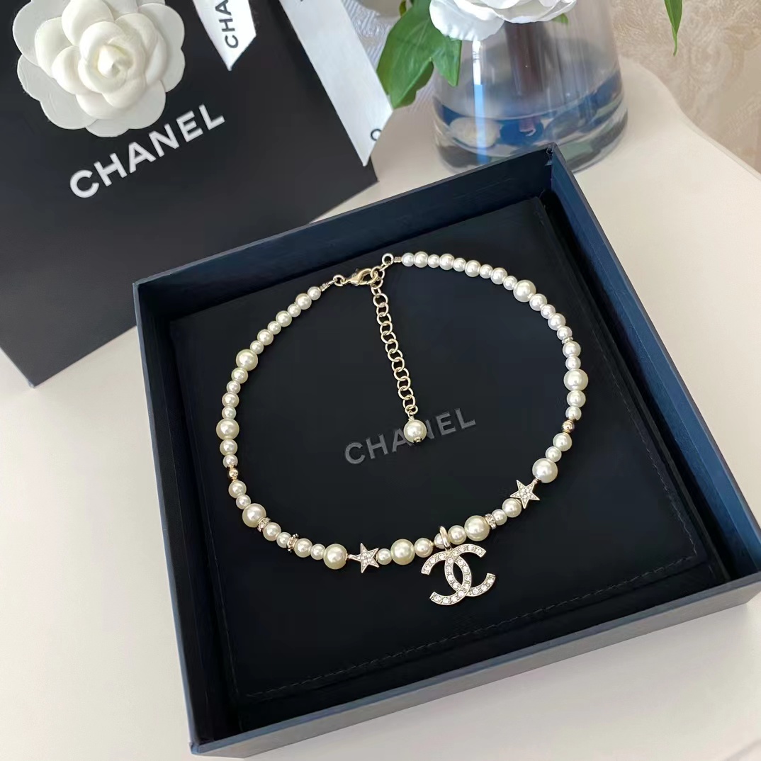 replica Chanel Star Double C Pendant Pearl Necklace - H Lin Jewelry