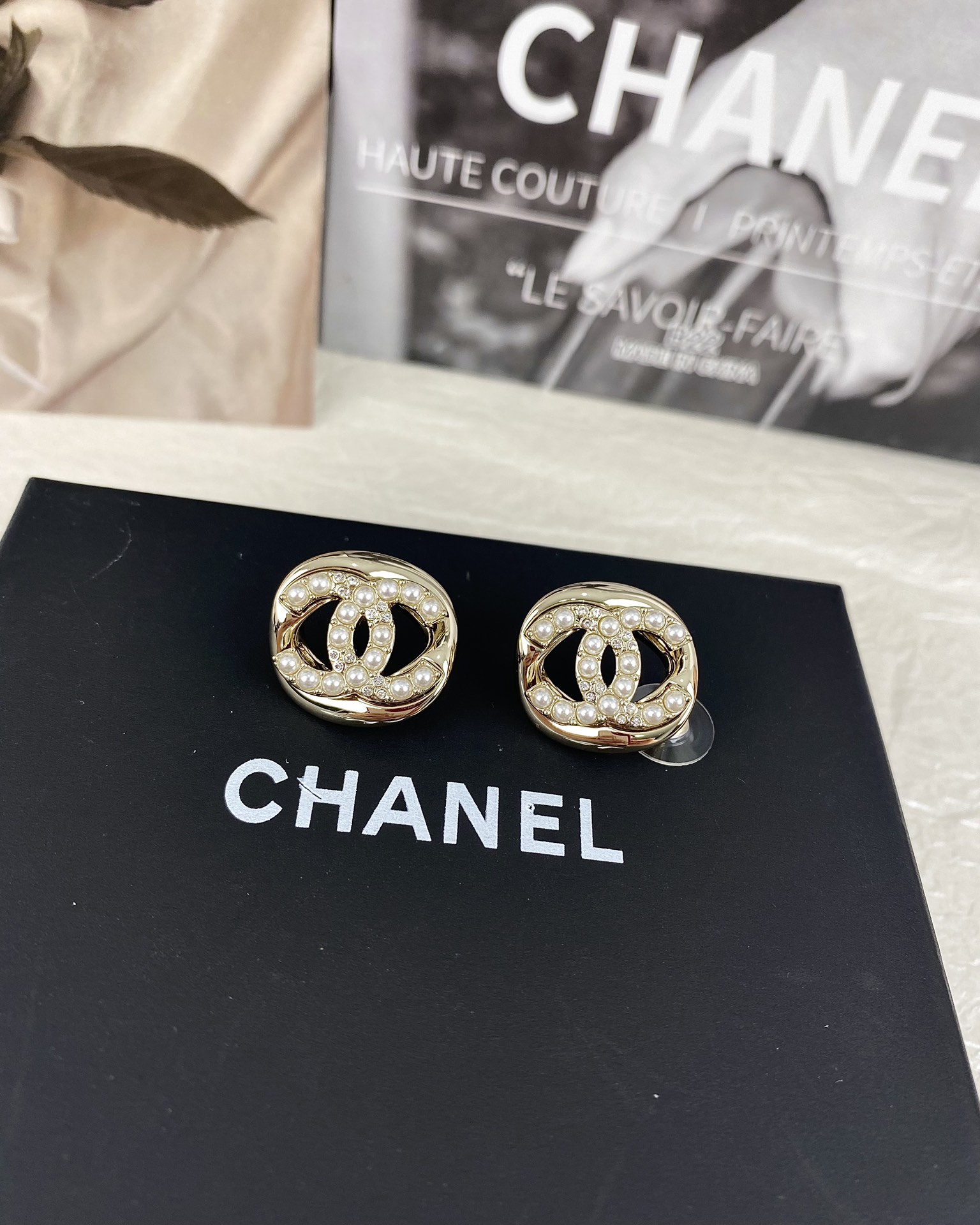 replica Chanel Diamond and Pearl  CC Pearl Stud Earrings - H Lin Jewelry