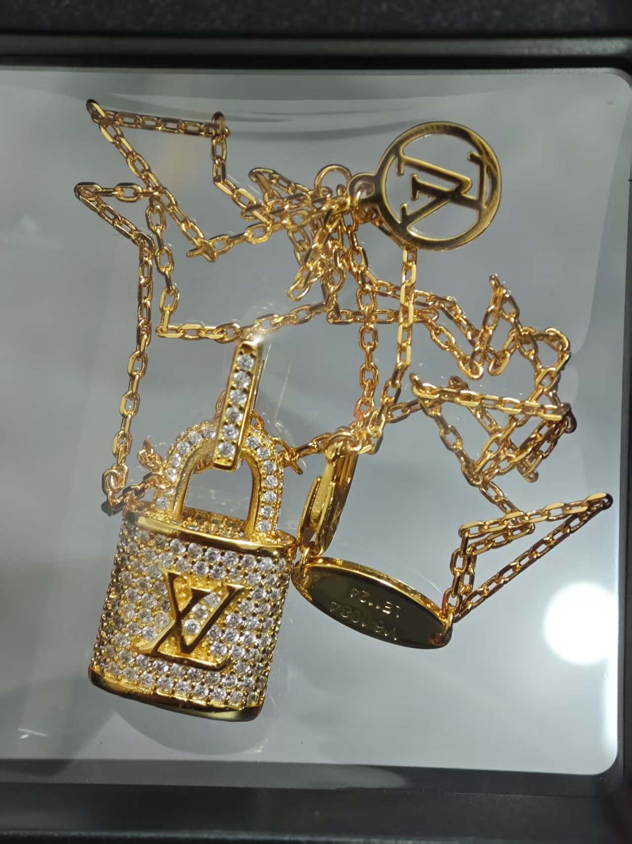 replica Louis Vuitton Diamond Lock Pendant Necklace Earrings - H Lin Jewelry