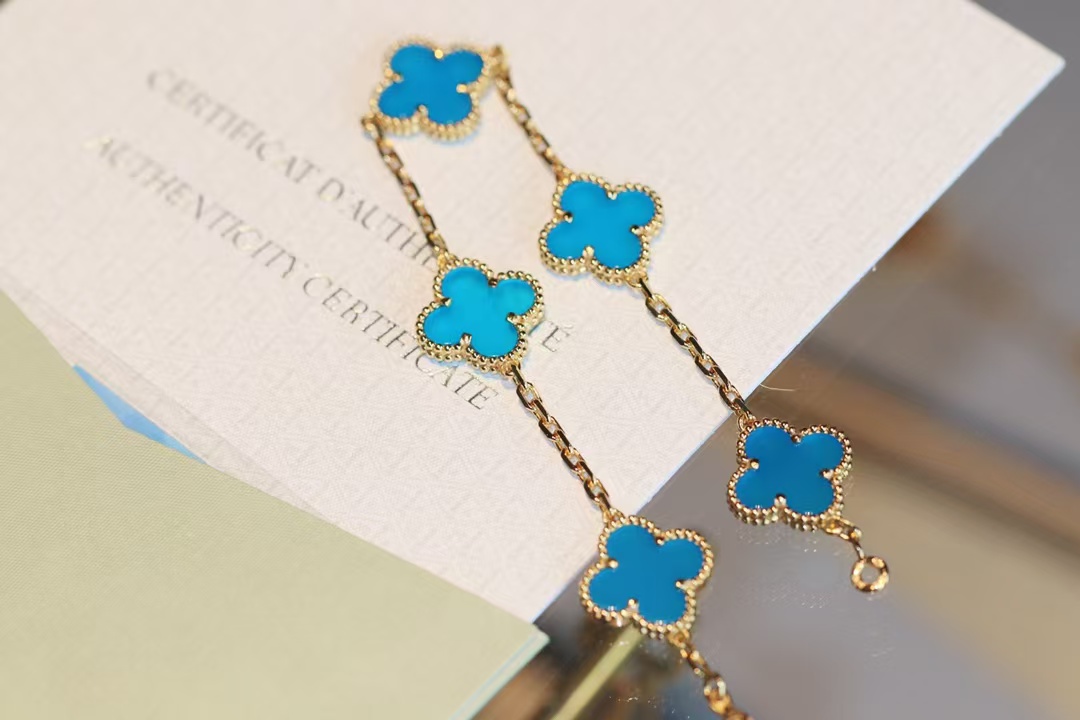 replica Van Cleef & Arpels Blue Vintage Alhambra Five Clover Bracelet - H Lin Jewelry
