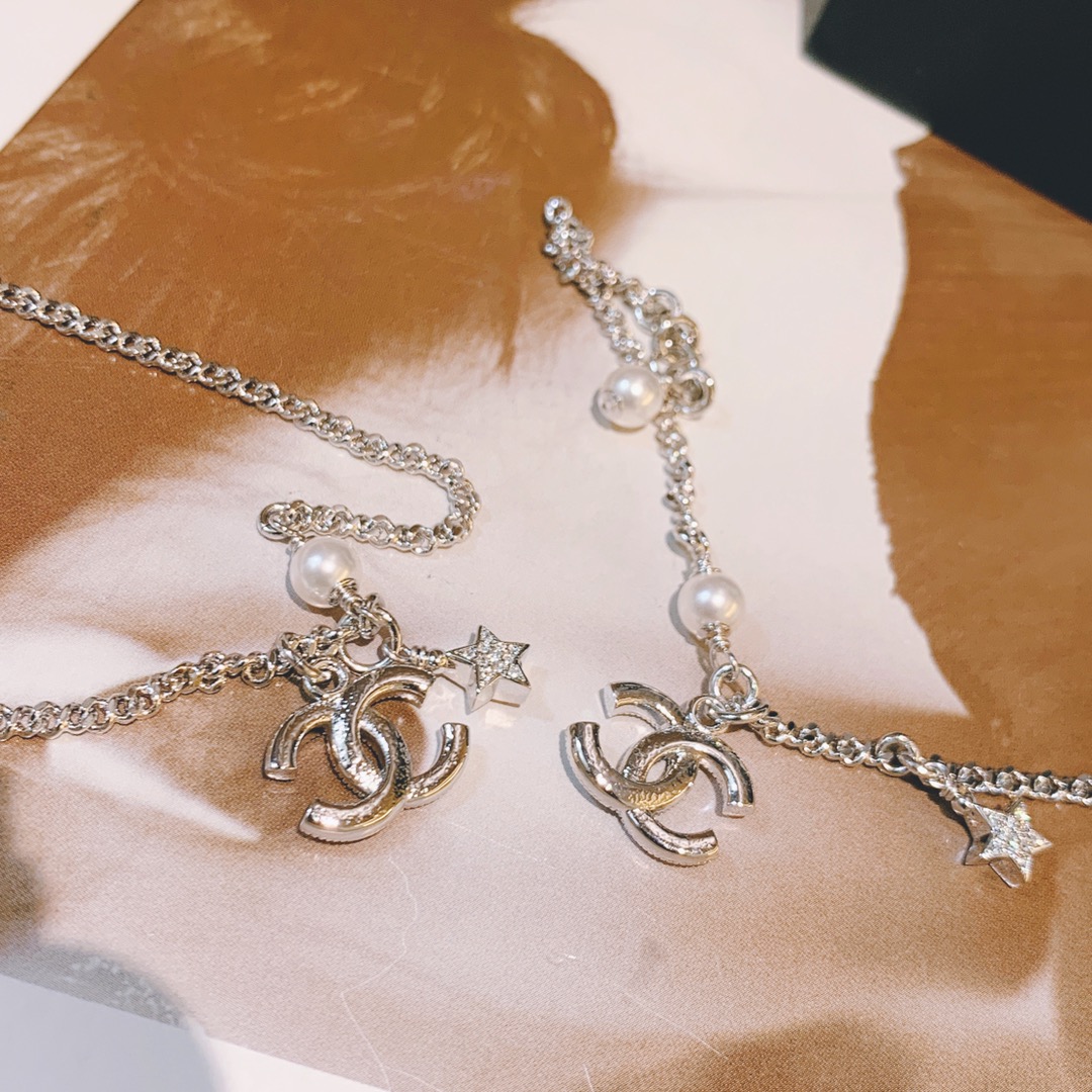 replica Chanel Minimalistic Star CC Pendant Silver Bracelet Necklace - H Lin Jewelry