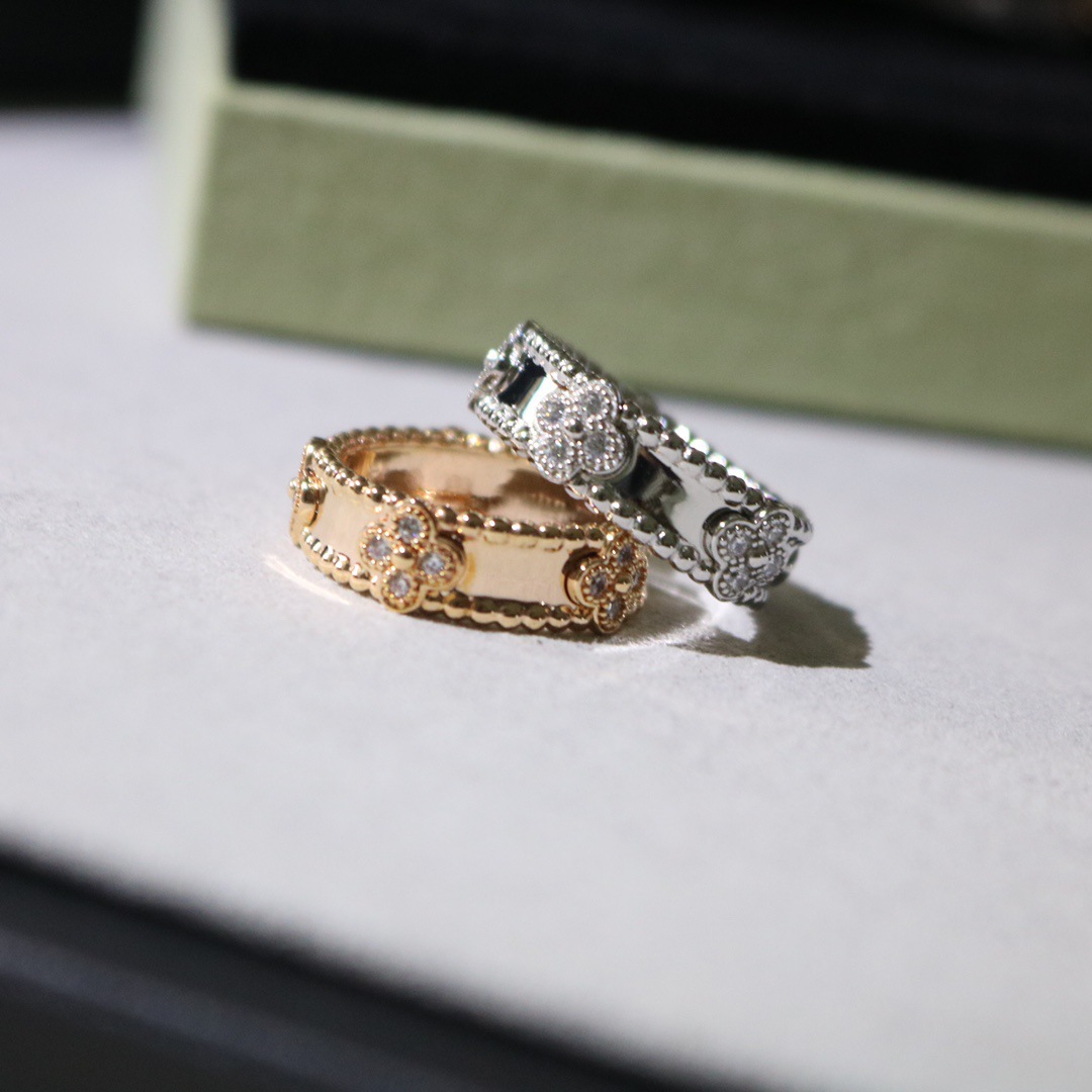 replica Van Cleef & Arpels Perlee Narrow Four Leaf Clover Ring - H Lin Jewelry