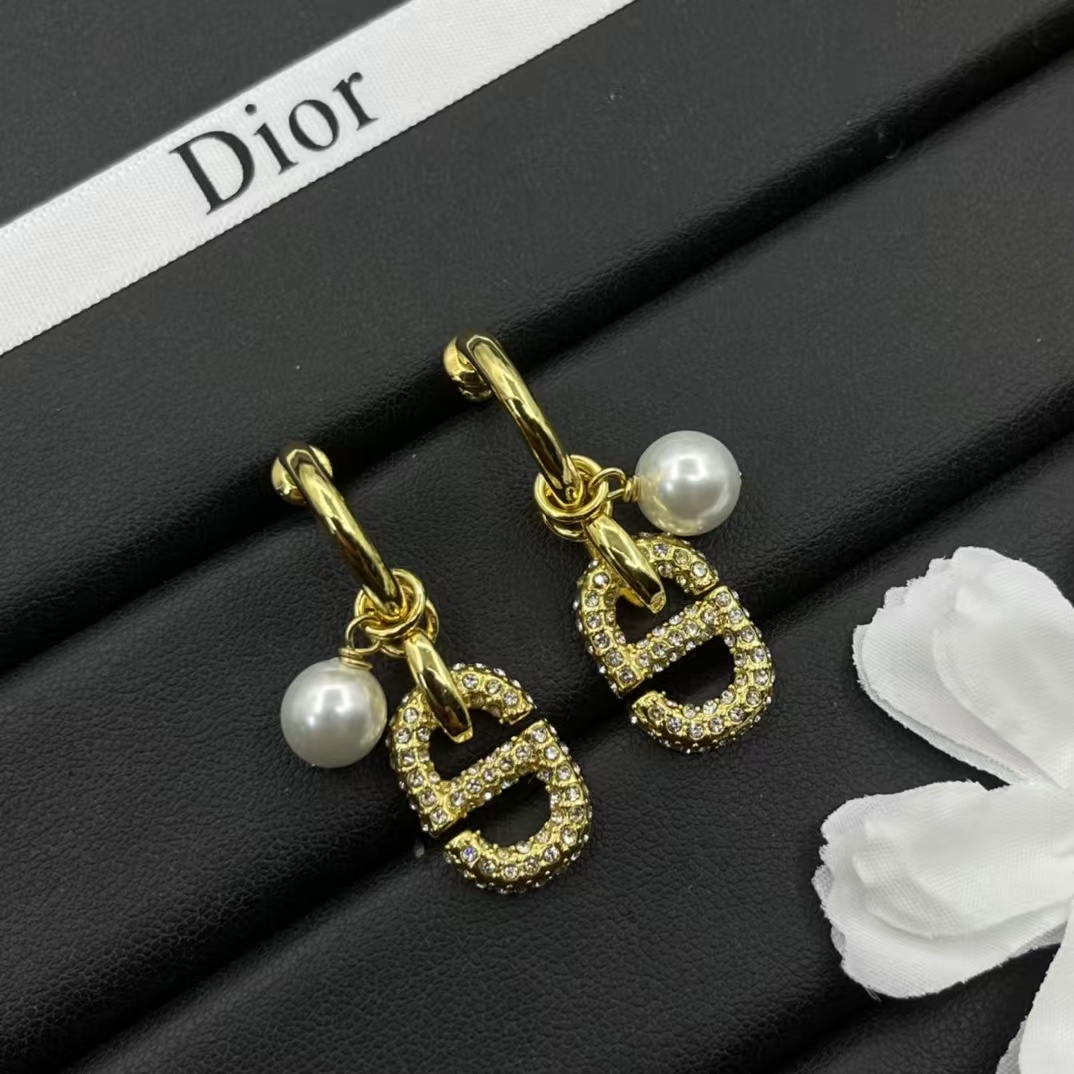 replica Dior Hoop with Pearl and CD Dangle Earrings - H Lin Jewelry