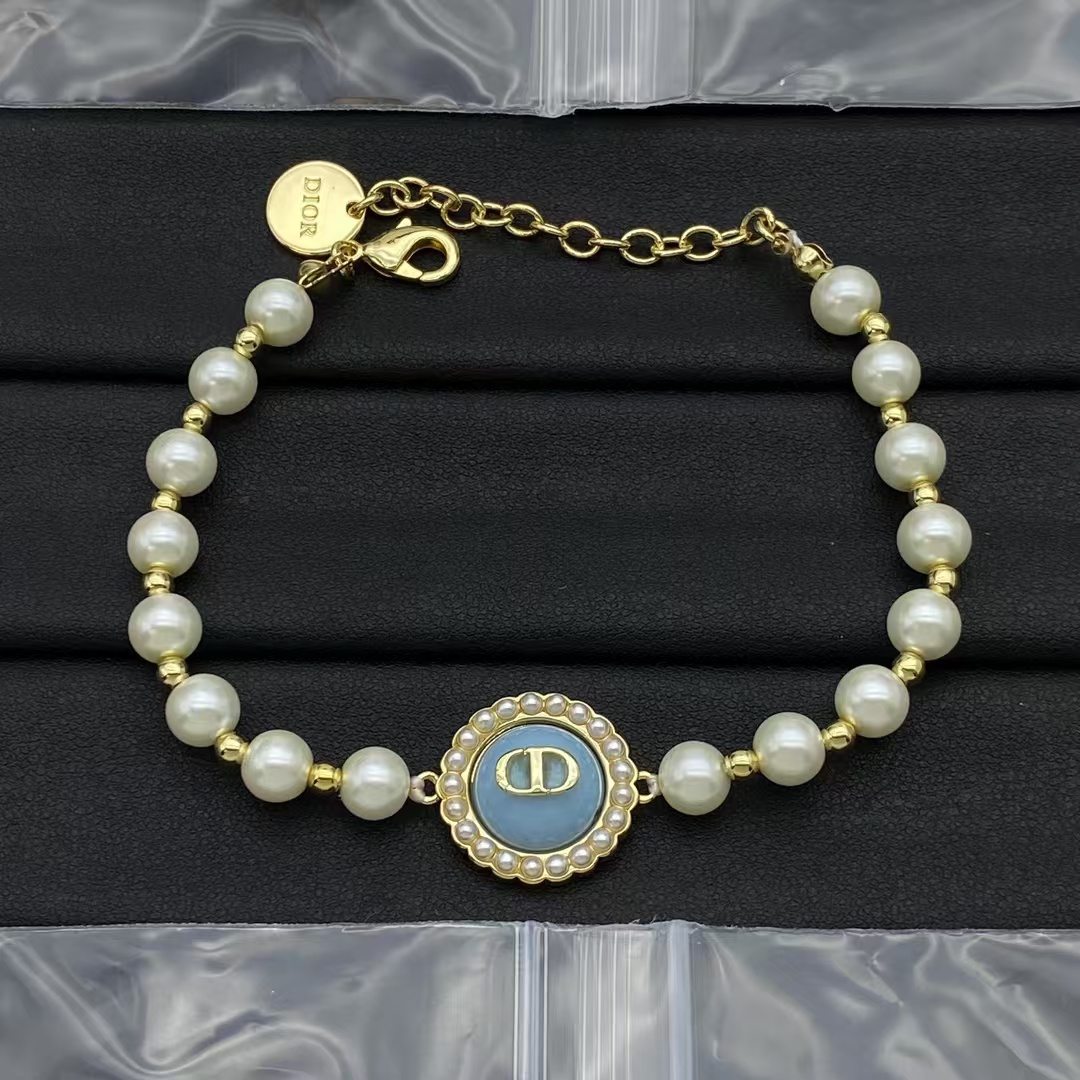 replica Dior Gold Bead and Pearl Bracelet - H Lin Jewelry