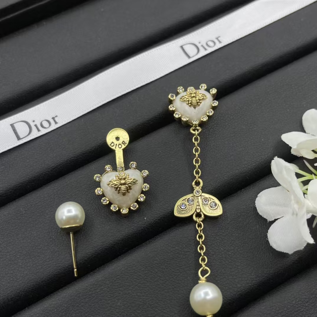 replica Dior Asymmetric Bee Heart Stud Long Drop Star Earrings - H Lin Jewelry