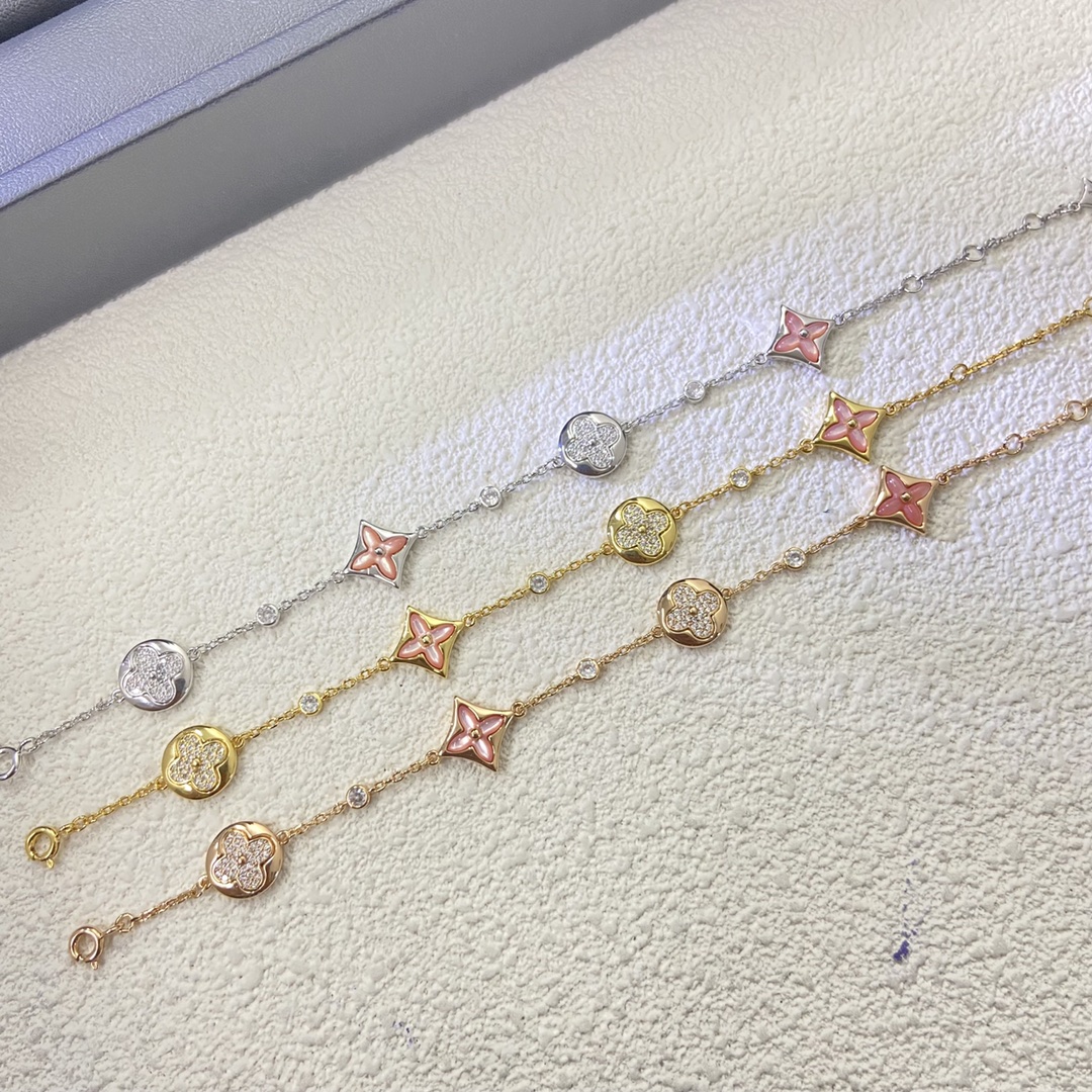 replica Louis Vuitton Diamond Sun Pink Mother of Pearl Star Bracelet - H Lin Jewelry