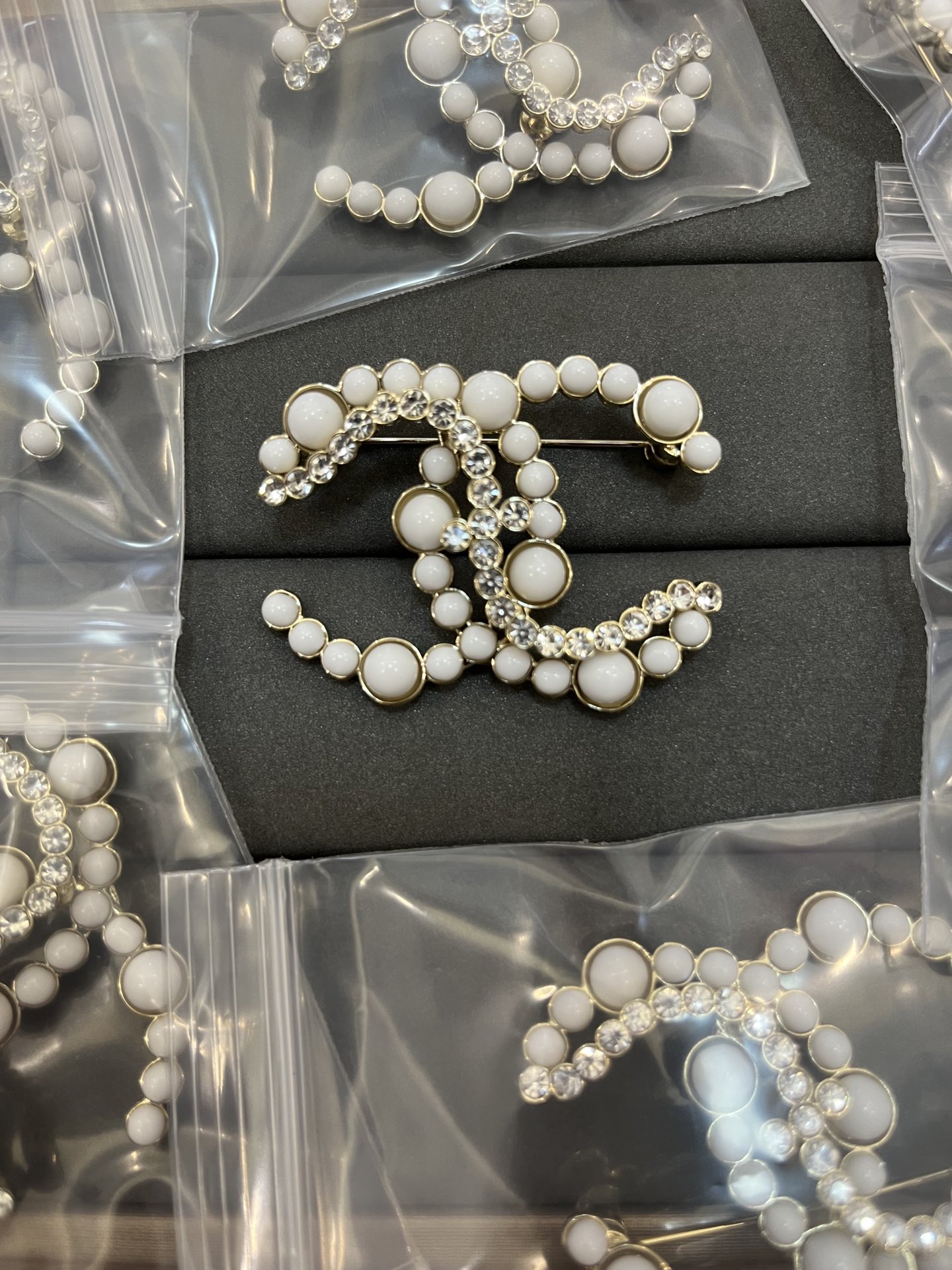 replica Chanel White Enamel and Diamond CC Brooch - H Lin Jewelry