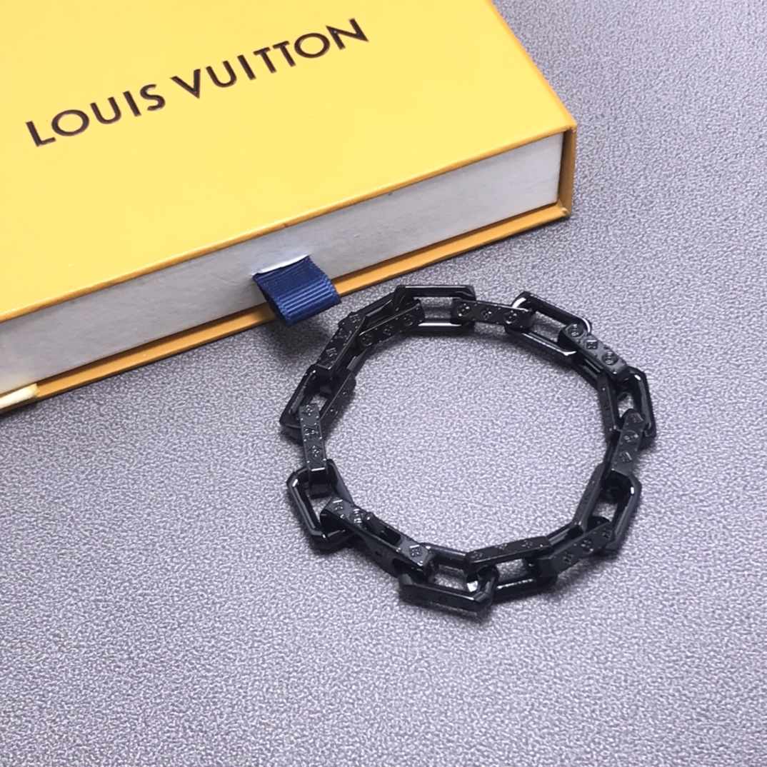 replica Louis Vuitton Full Black Monogram Bracelet Mens - H Lin Jewelry