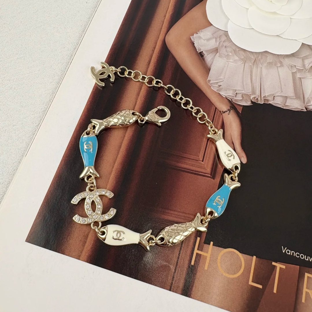replica Chanel Color-Blocked White Blue Fish Bracelet - H Lin Jewelry