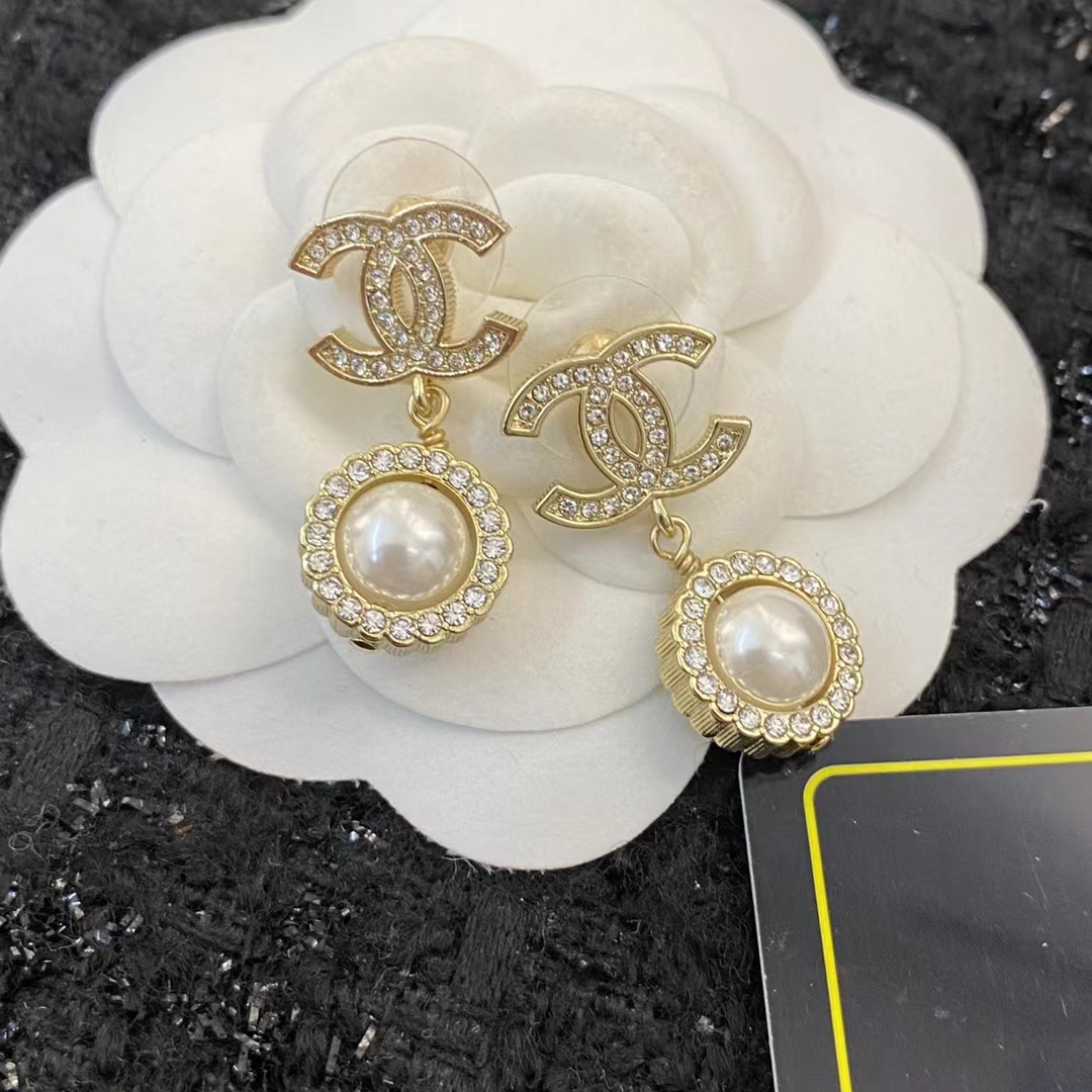 replica Chanel Double C Pearl Dangle Earrings - H Lin Jewelry