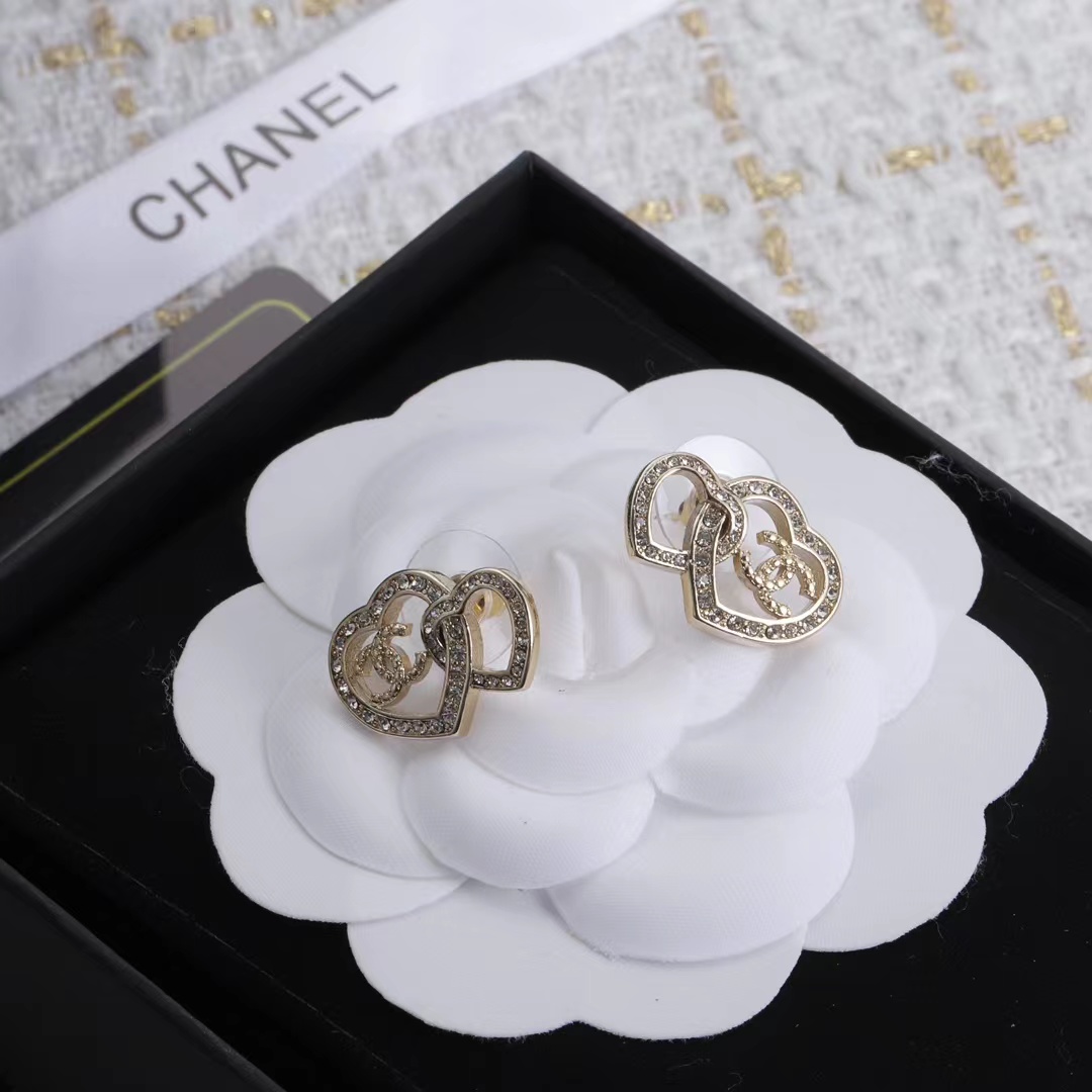replica Chanel Two Hollow Heart Stud Earrings - H Lin Jewelry