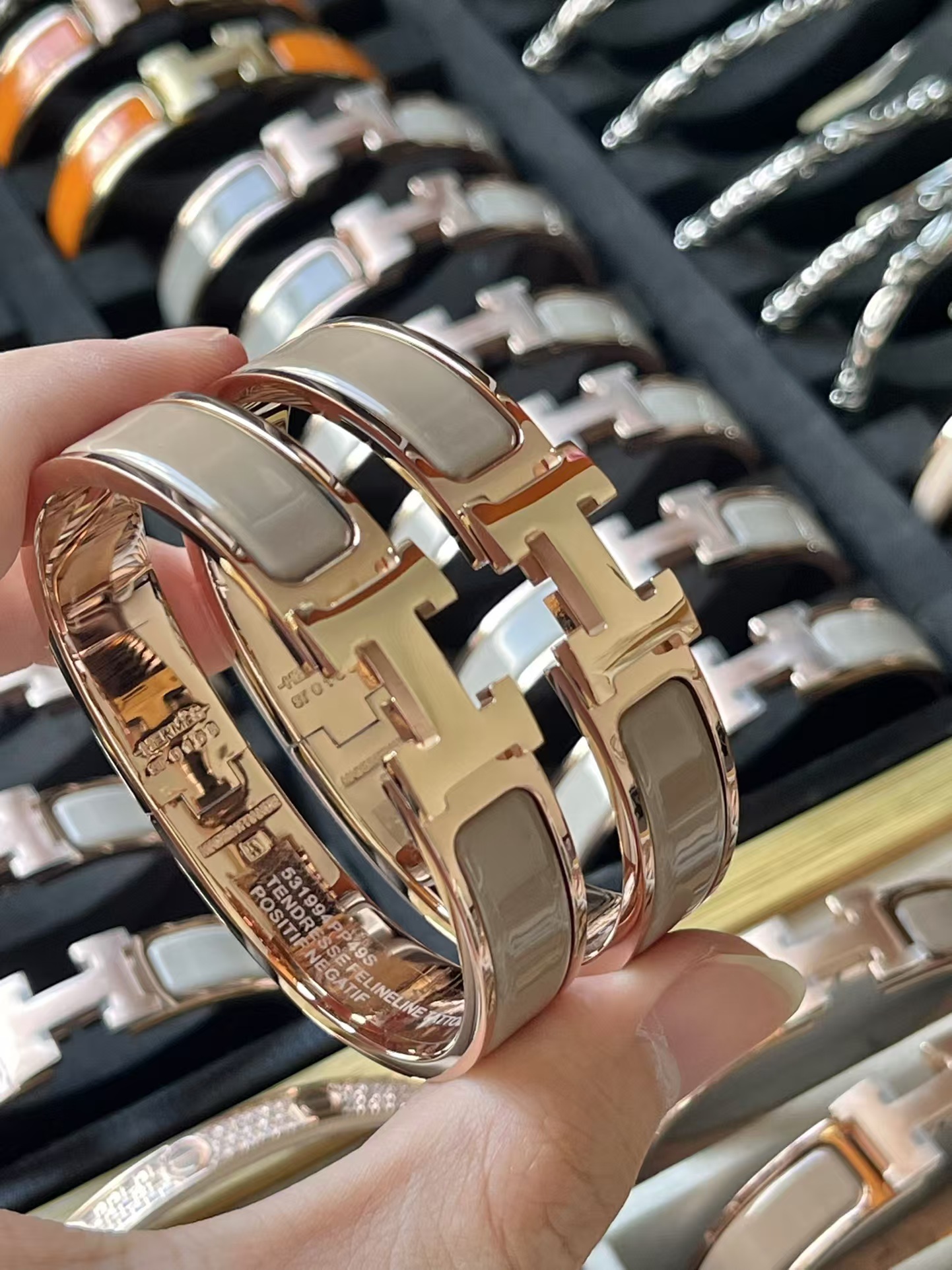 replica Hermes Wide H Enamel Bracelet Bangle - H Lin Jewelry