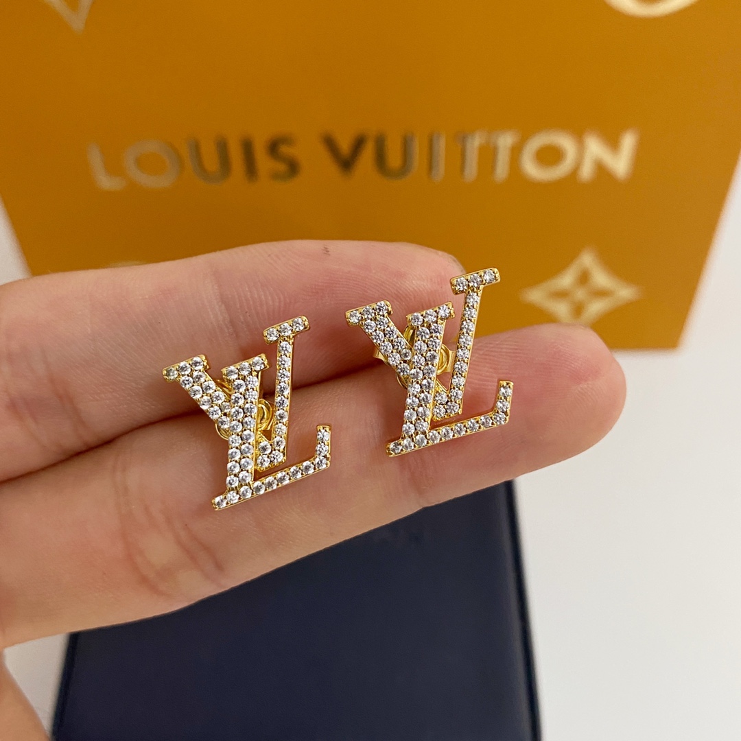 replica Louis Vuitton Diamond Paved LV Monogram Stud Earrings - H Lin Jewelry