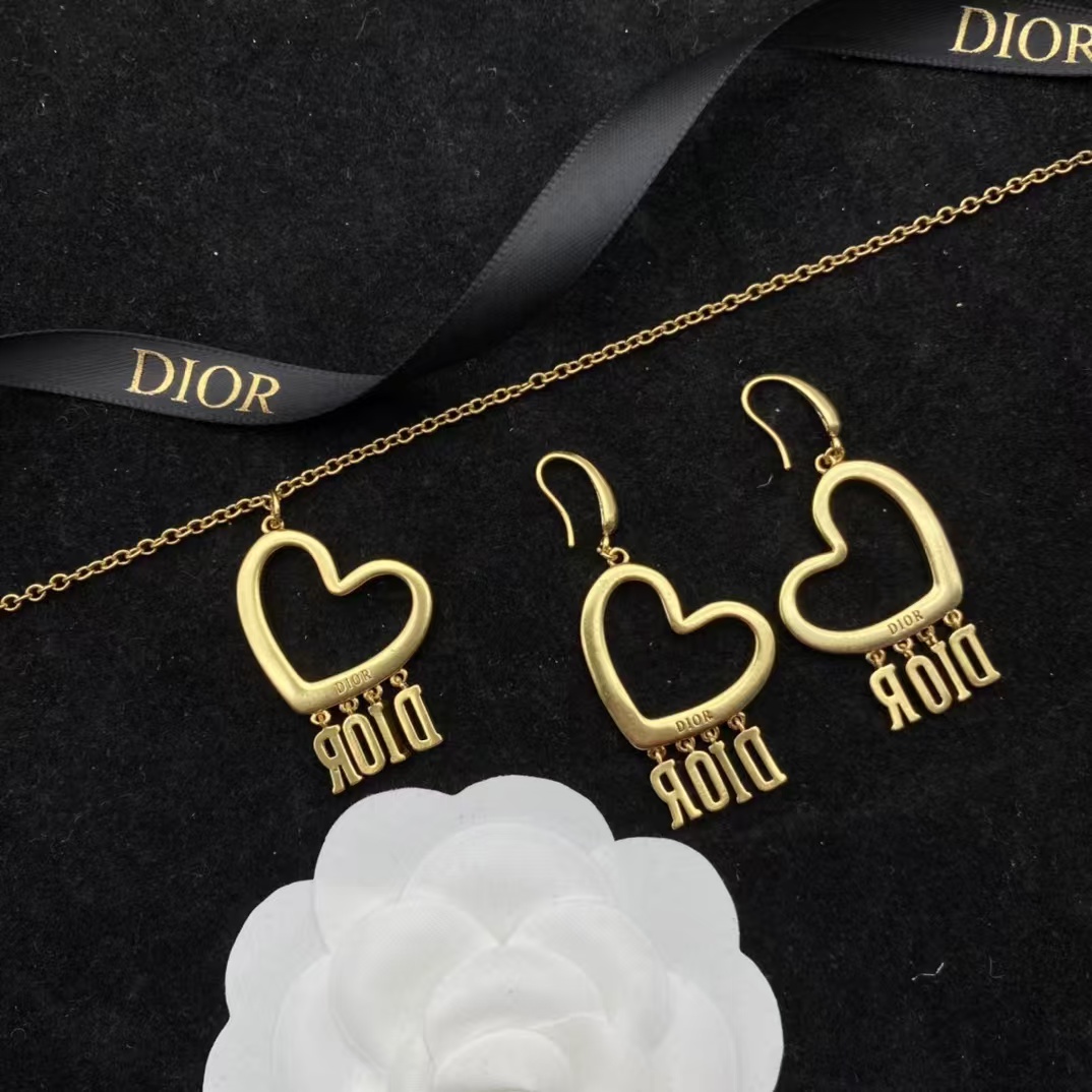replica Dior Letters Heart Necklace and Earrings - H Lin Jewelry