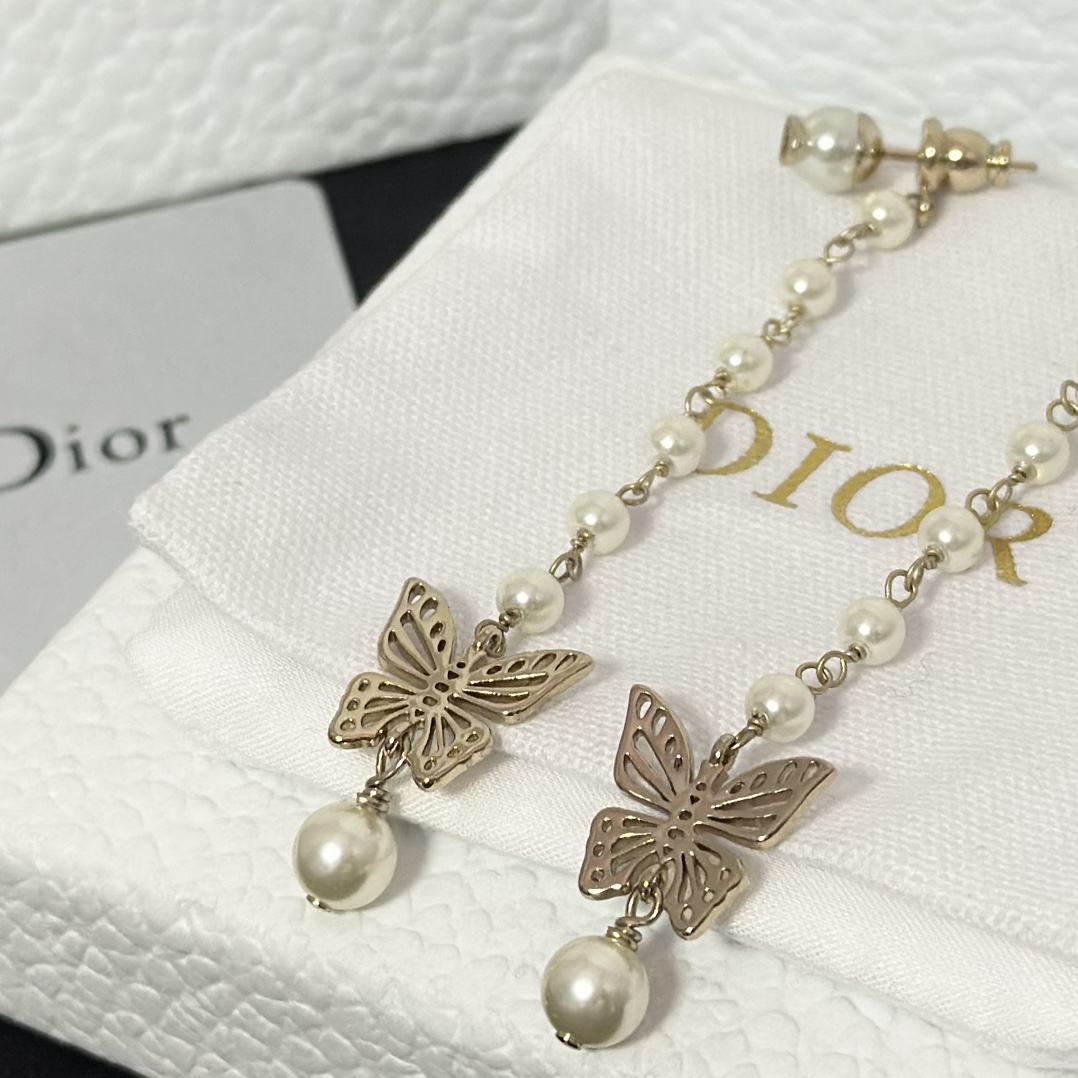 replica Dior Long Tassel Butterfly Dangle Pearl Earrings - H Lin Jewelry