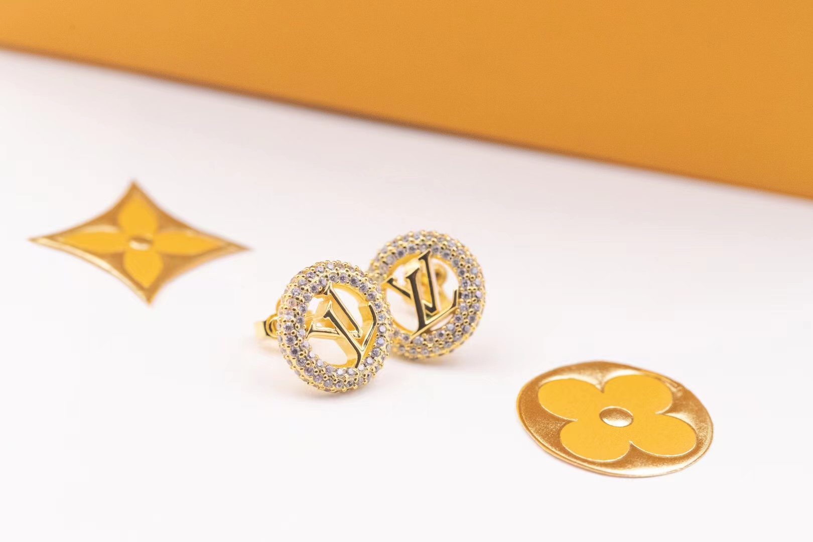 replica Louis Vuitton Diamond Paved Round Stud Earrings - H Lin Jewelry