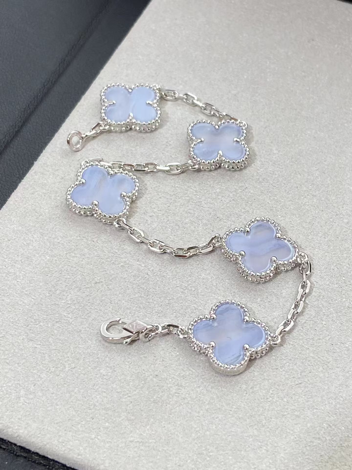 replica Van Cleef & Arpels Blue Chalcedony Vintage Alhambra Bracelet 5 Motifs - H Lin Jewelry