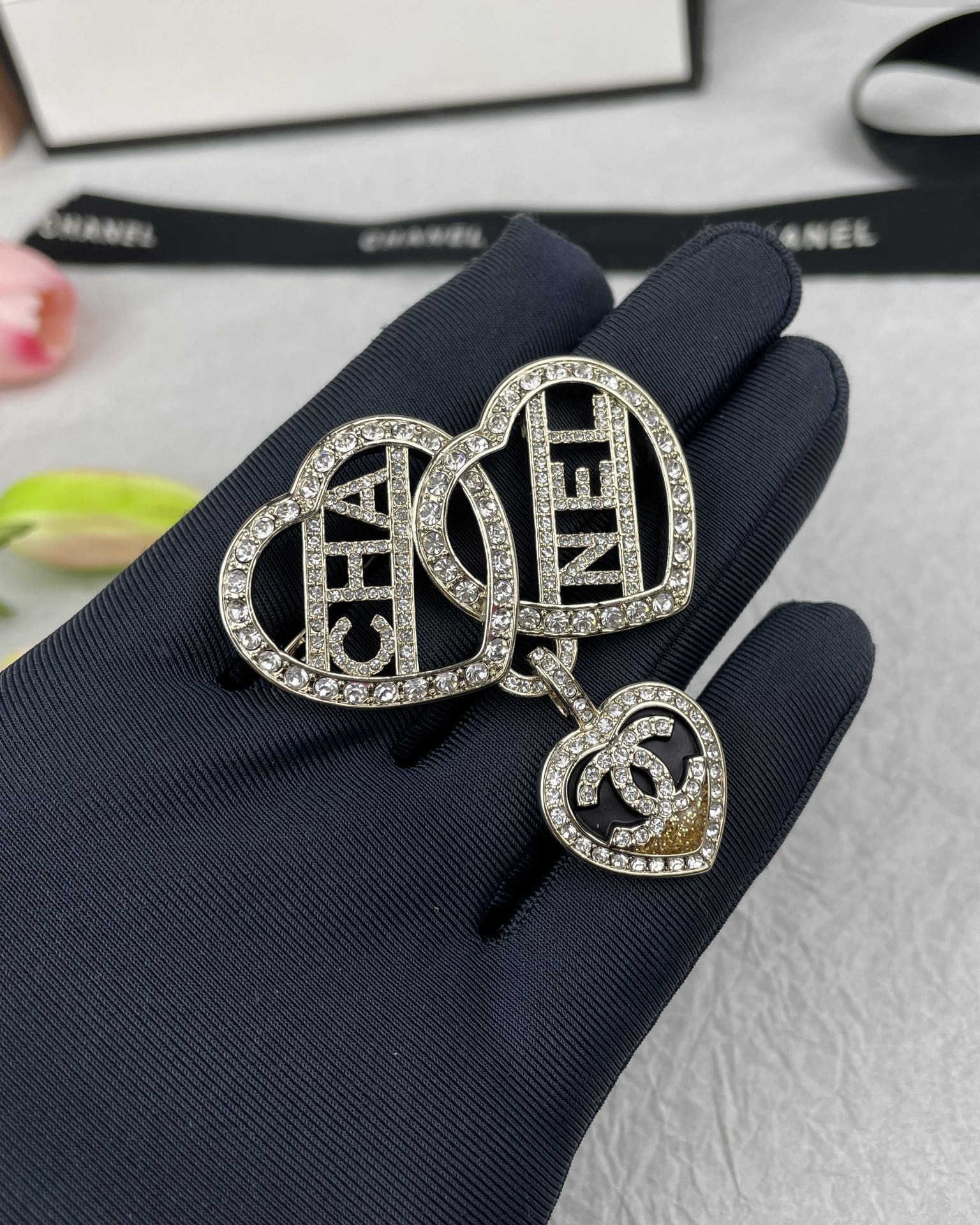 replica Chanel Three Hearts Monogram Brooch - H Lin Jewelry