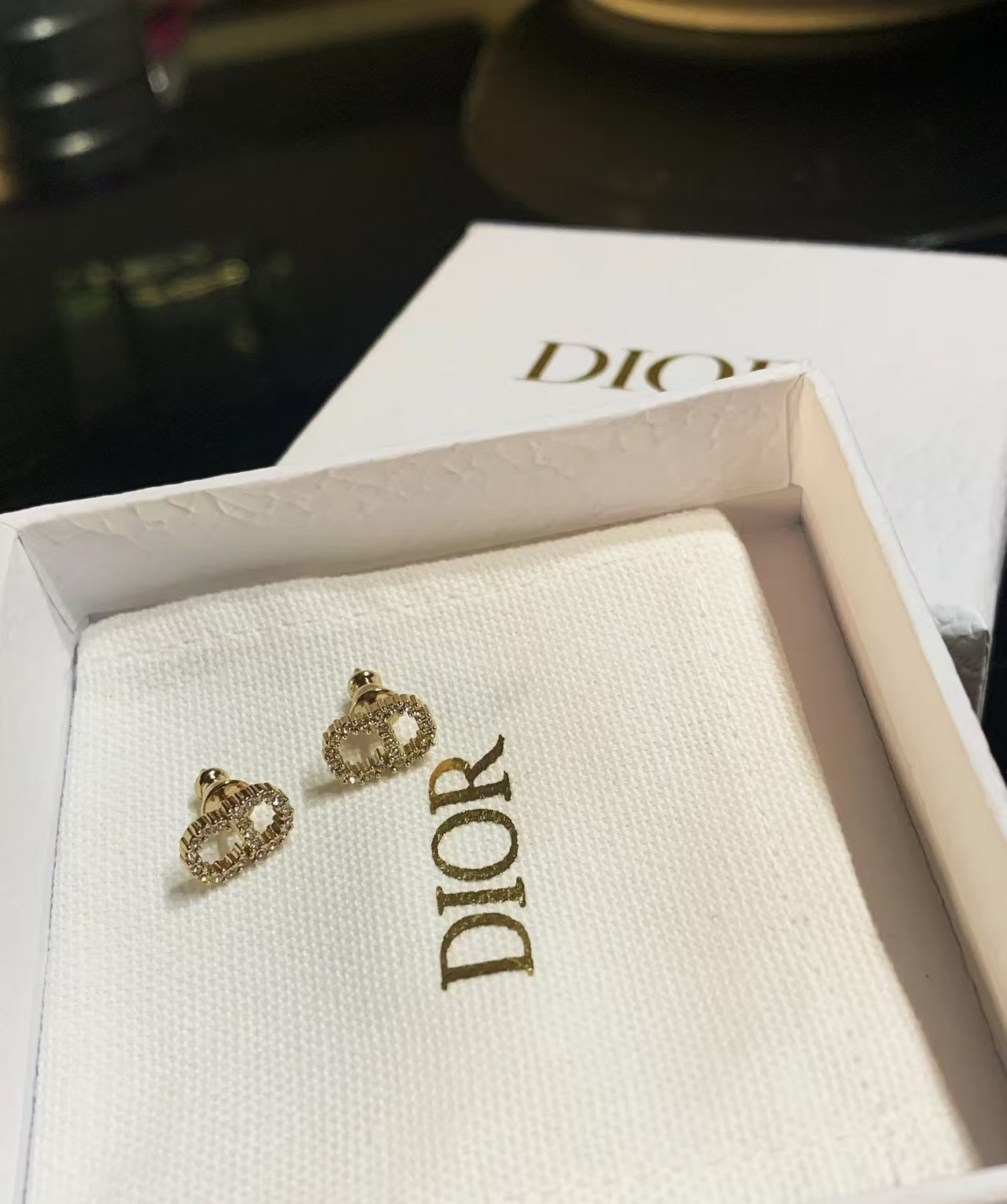 replica Dior Classic Diamond Paved CD Stud Earrings - H Lin Jewelry
