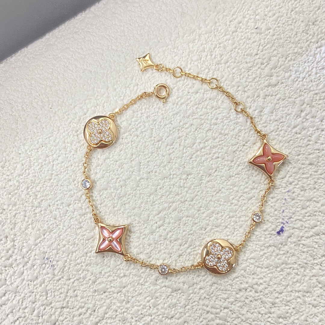 replica Louis Vuitton Diamond Sun Pink Mother of Pearl Star Bracelet - H Lin Jewelry