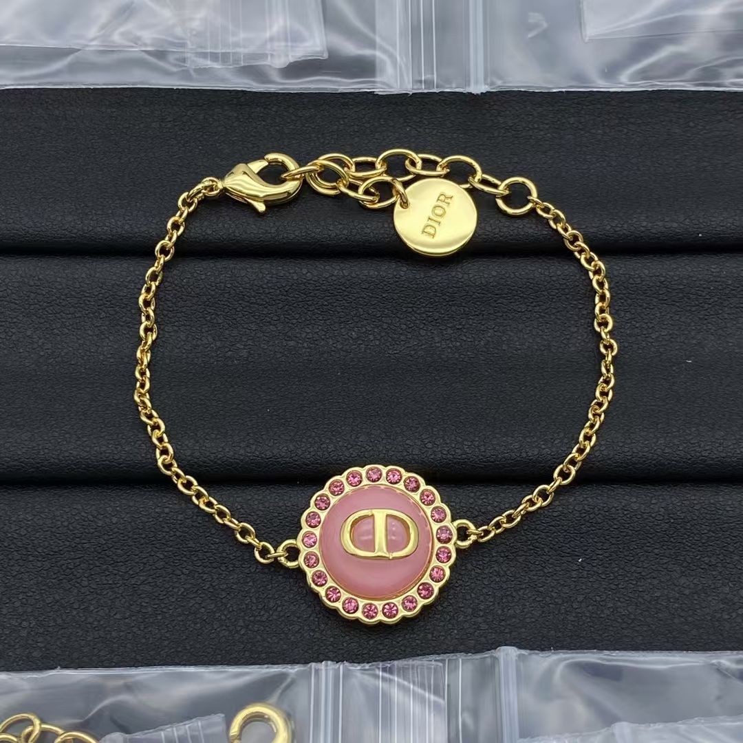 replica Dior Petit CD Pink Diamond Paved Gold-Finish Bracelet - H Lin Jewelry