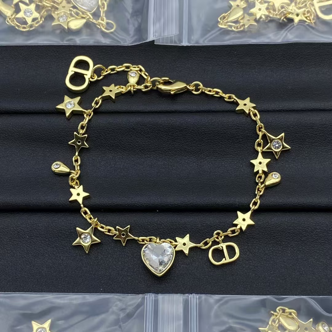replica Dior Diamond Heart Star Teardrop CD Charms Bracelet - H Lin Jewelry