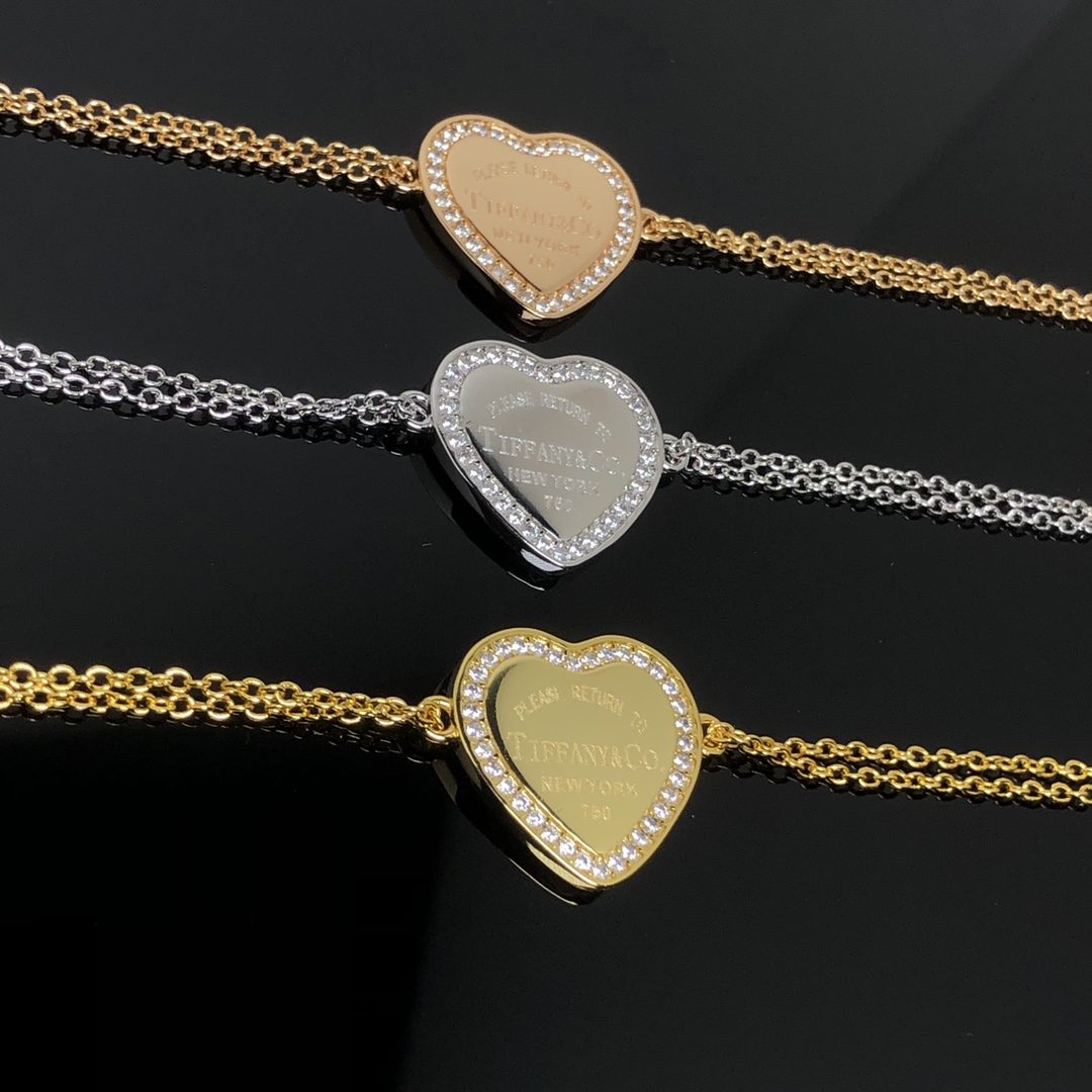 replica Tiffany Paved Diamond Heart Charm Chain Bracelet - H Lin Jewelry