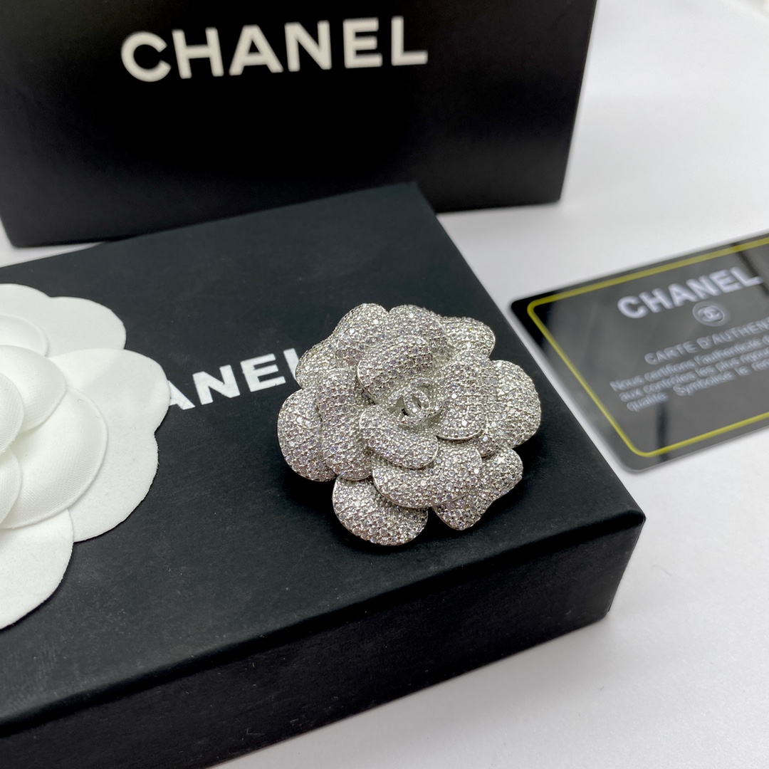 replica Chanel Silver Camellia Flower Brooch - H Lin Jewelry
