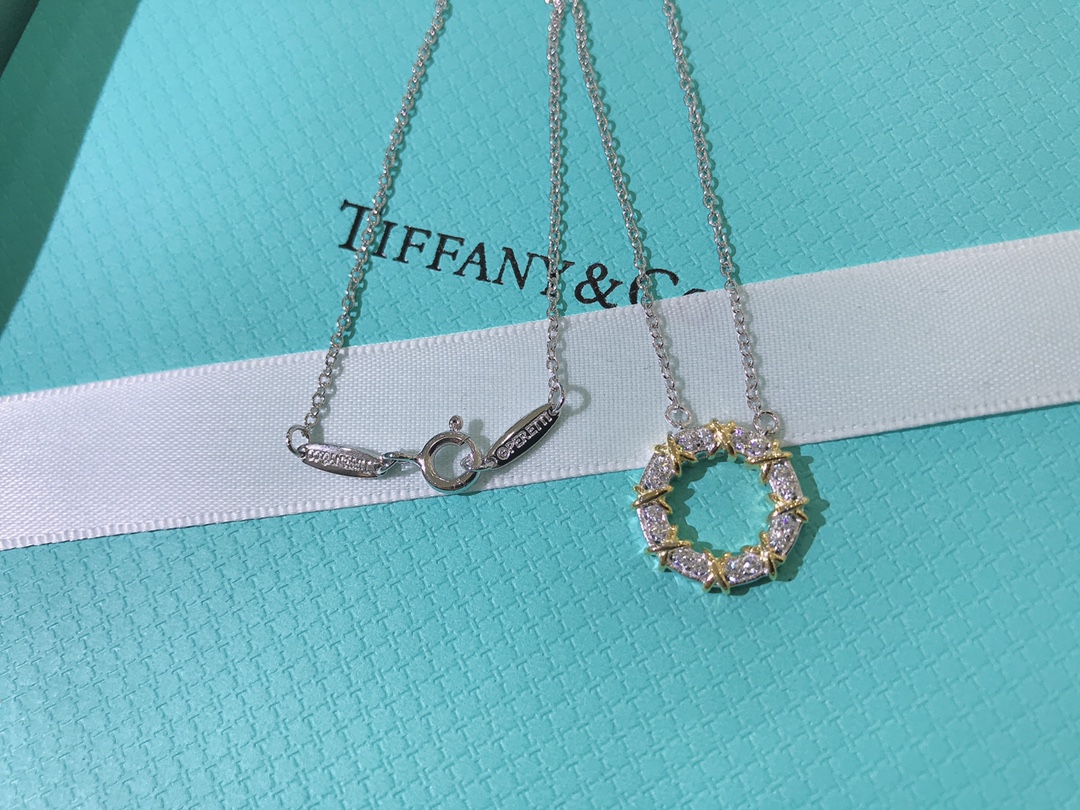 replica Tiffany Mixed Metal Color Cross Round Pendant Necklace - H Lin Jewelry