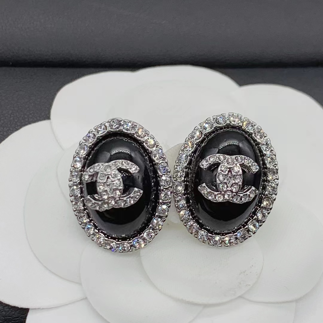 replica Chanel Oval Black Earrings - H Lin Jewelry