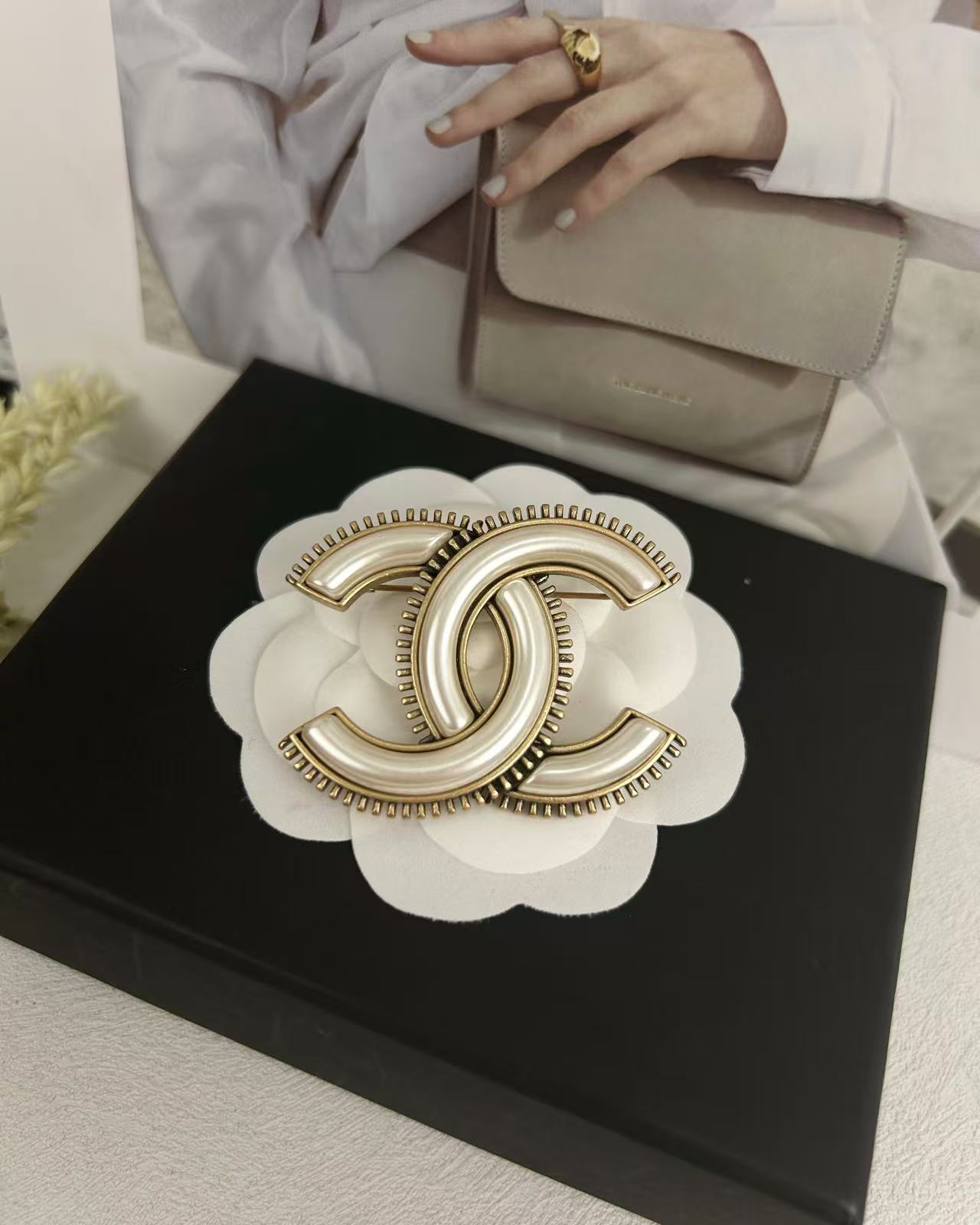 replica Chanel Vintage White CC Brooch - H Lin Jewelry
