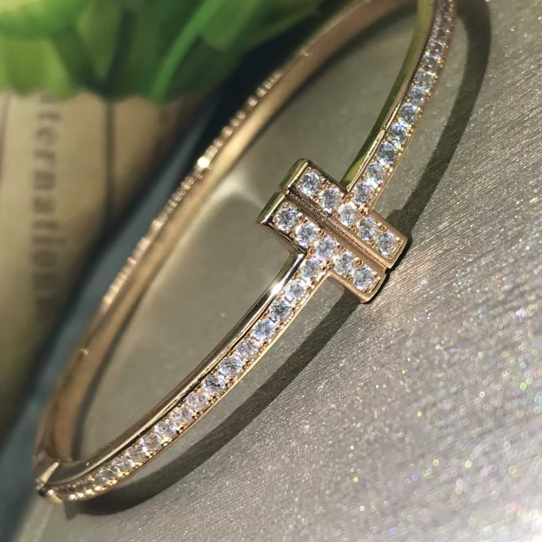 replica Tiffany Full Diamond Paved Double T Bangle Bracelet - H Lin Jewelry