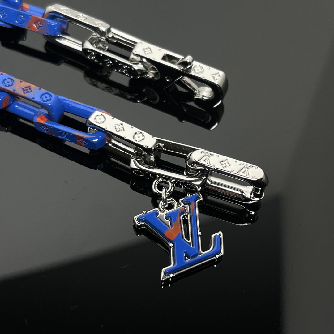 replica Louis Vuitton Blue Silver Mixed Color Men's Monogram Bracelet - H Lin Jewelry