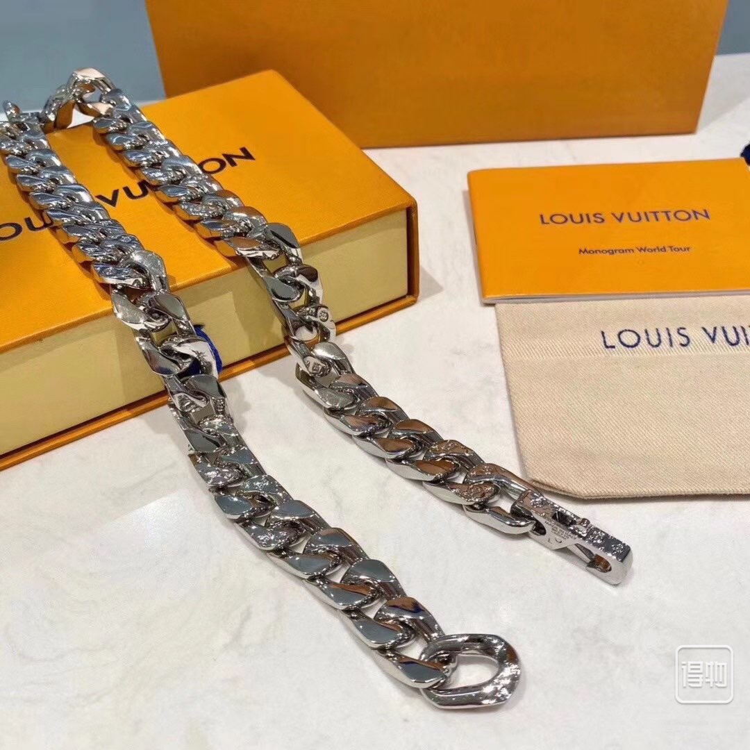 replica Louis Vuitton Flat Chunky Cuban Chain Bracelet Necklace Mens - H Lin Jewelry