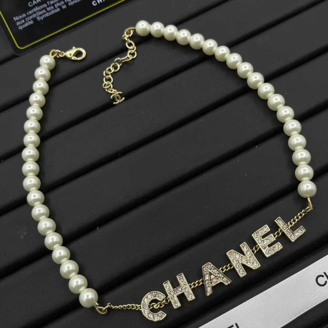replica Chanel Letter Pednant Pearl Chain Necklace - H Lin Jewelry