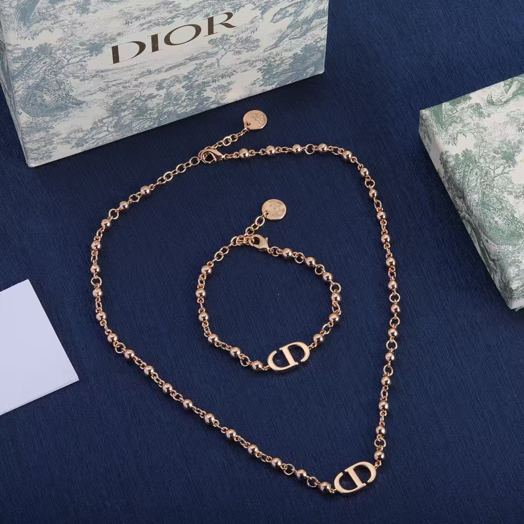 replica Dior Rose Gold Necklace and Bracelet - H Lin Jewelry