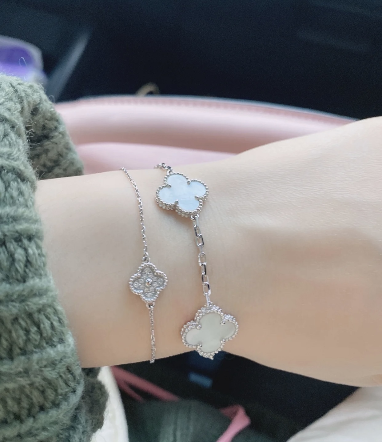 replica Van Cleef & Arpels Silver White Clover Vintage Alhambra Bracelet, 5 Motifs - H Lin Jewelry