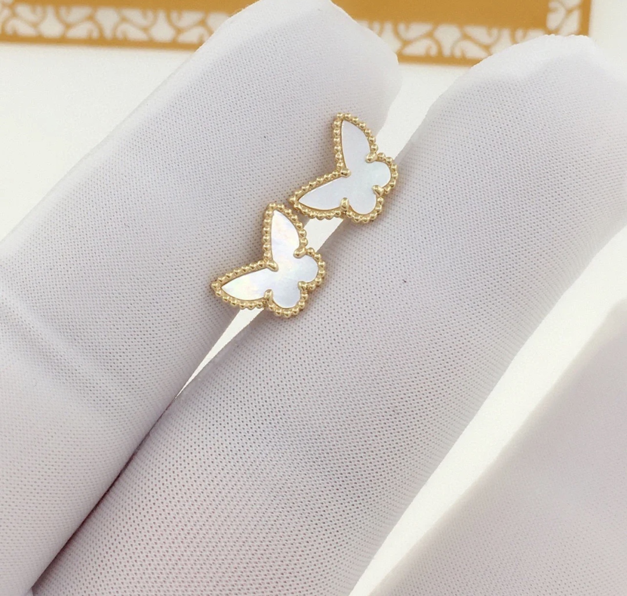 replica Van Cleef & Arpels Mini White Butterfly Stud Earrings - H Lin Jewelry