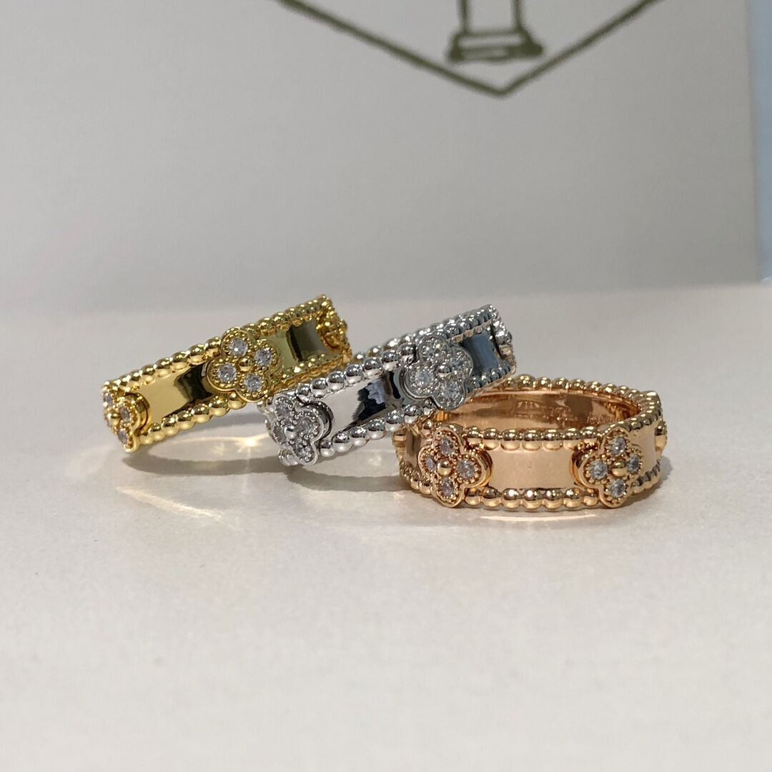 replica Van Cleef & Arpels Perlee Narrow Four Leaf Clover Ring - H Lin Jewelry