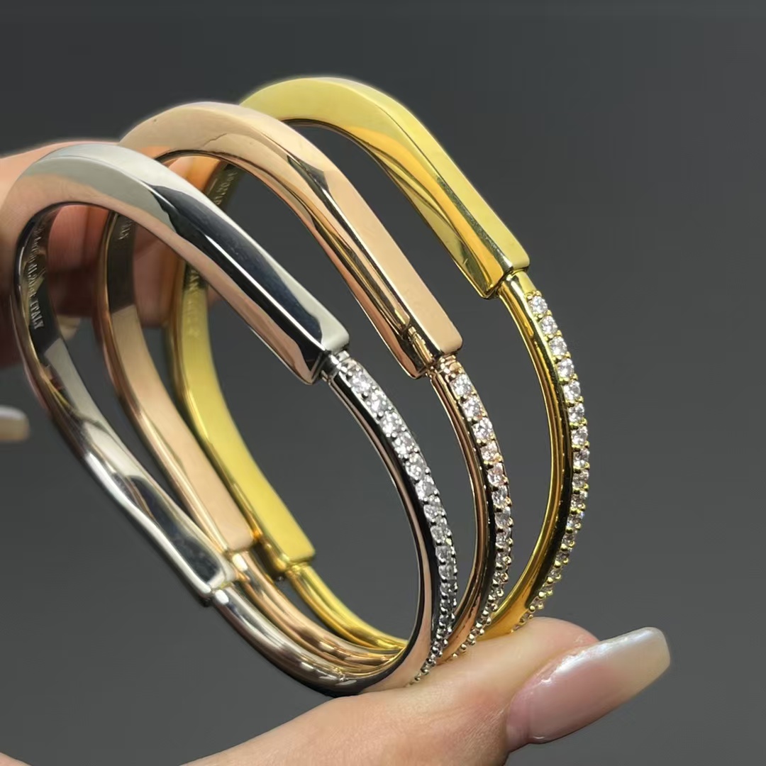 replica Tiffany Lock Bangle Half Pavé Diamonds Bracelet - H Lin Jewelry